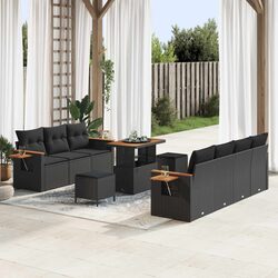 Outdoor Garden Sofa Set Modular Black Poly Rattan 13 Piece Lounge with Cushions
