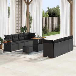 Modular Garden Sofa Set 12 Pcs Black Poly Rattan Outdoor Seating Furniture