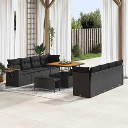Modular Garden Sofa Set 12 pcs Outdoor Seating Black Poly Rattan Patio Furniture