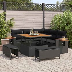 Outdoor Garden Sofa Set 9 Piece Modular Black Poly Rattan Lounge Furniture