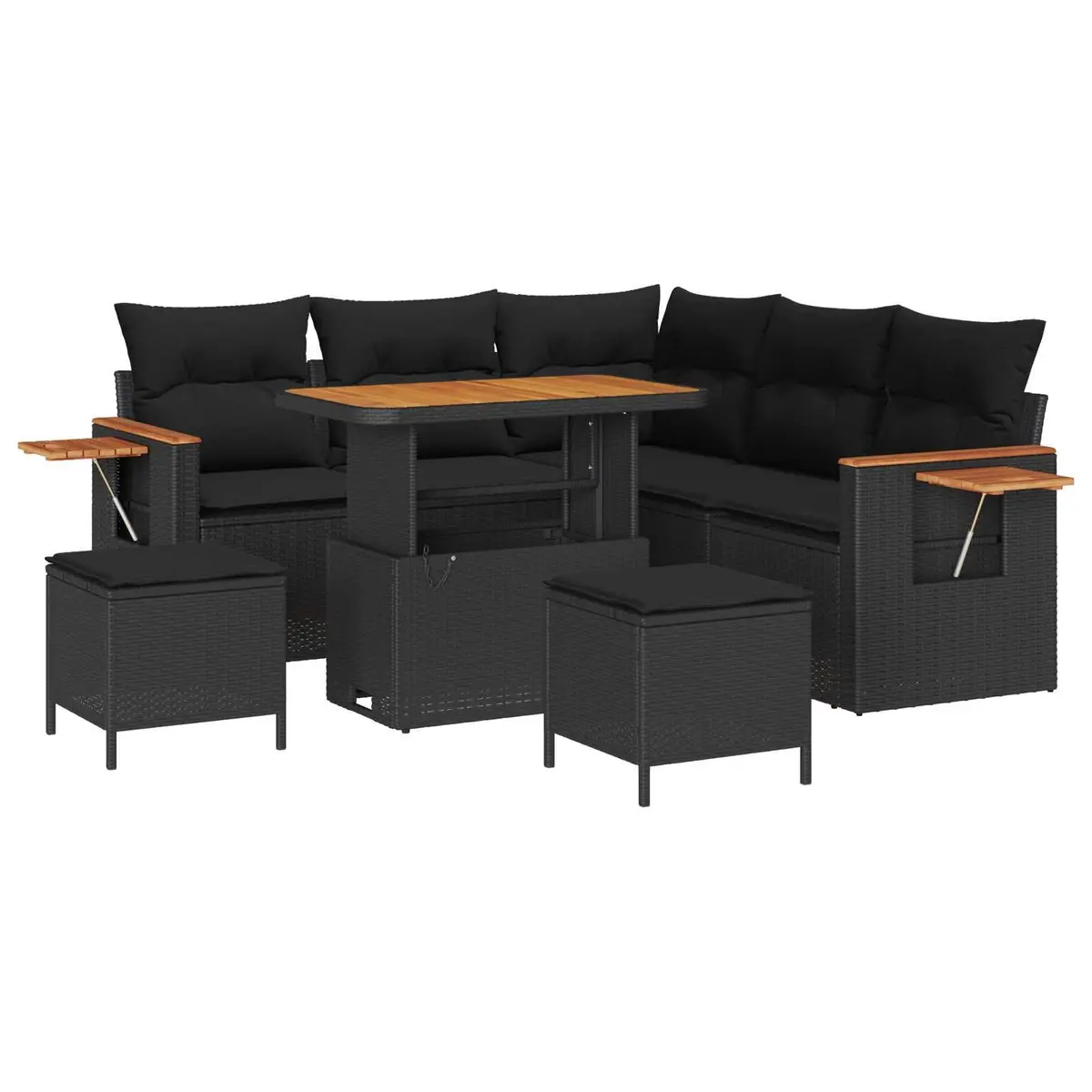 Modular Garden Sofa Set 9 Pieces Black Poly Rattan Outdoor Seating Cushions