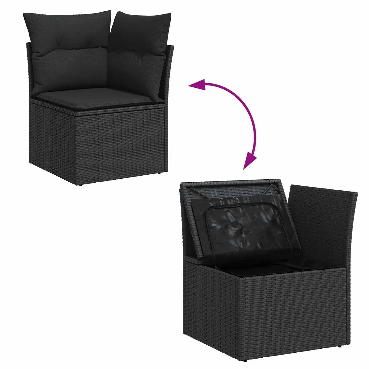 Modular Garden Sofa Set 9 Pieces Black Poly Rattan Outdoor Seating Cushions