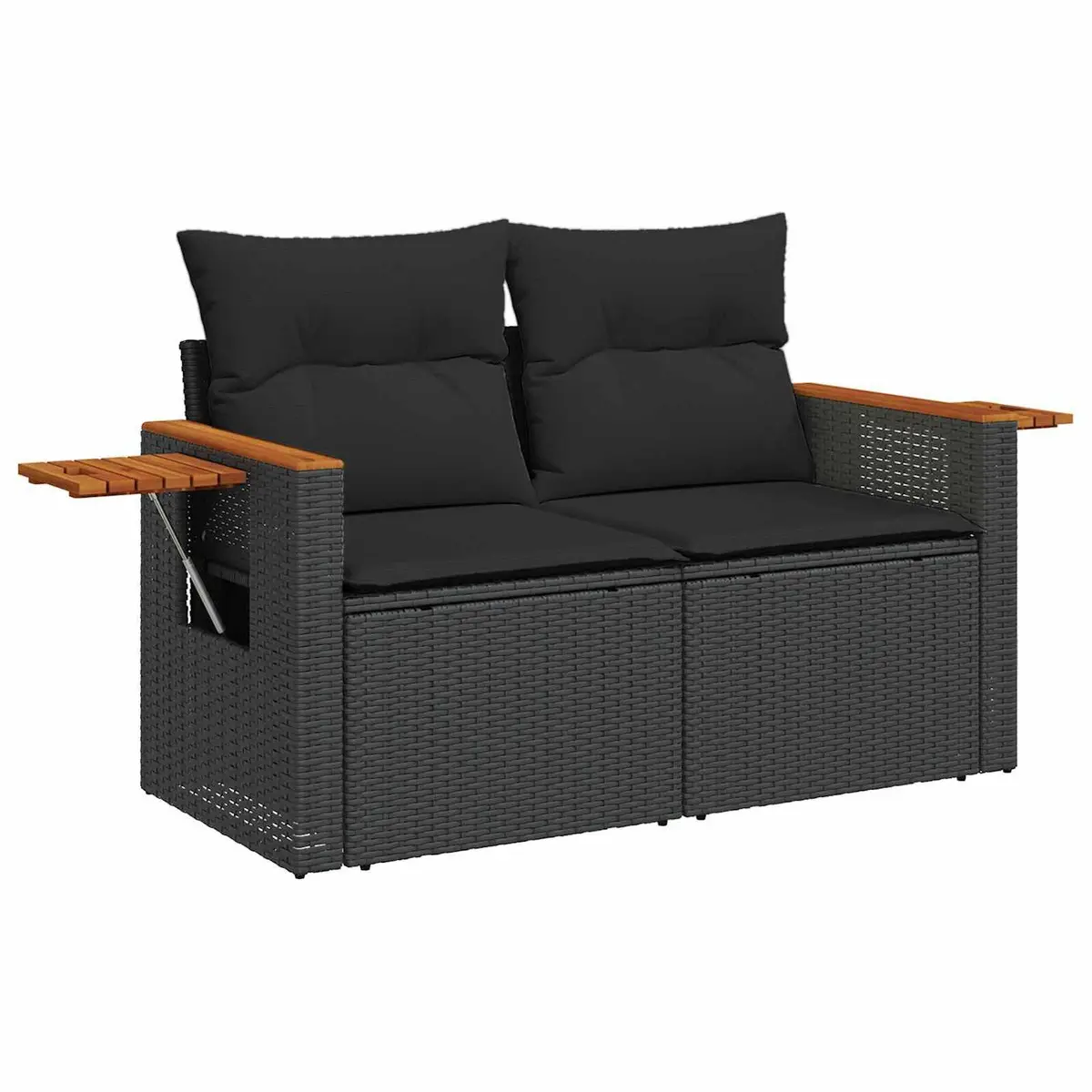 Modular Garden Sofa Set 9 Pieces Black Poly Rattan Outdoor Seating Cushions
