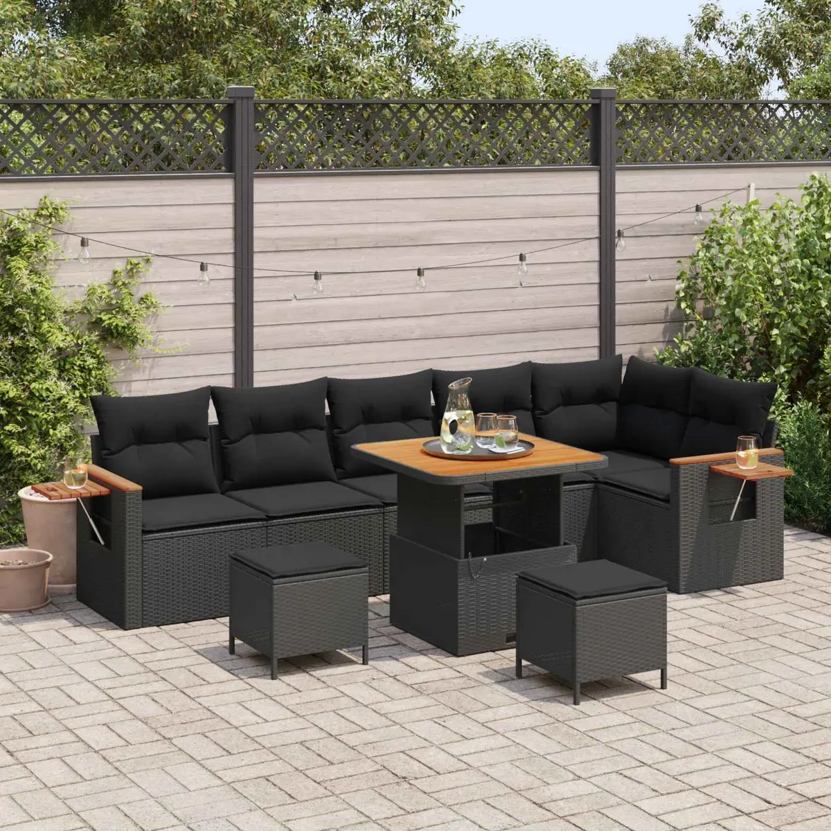 Modular Outdoor Garden Sofa Set 11 Pieces Poly Rattan Black