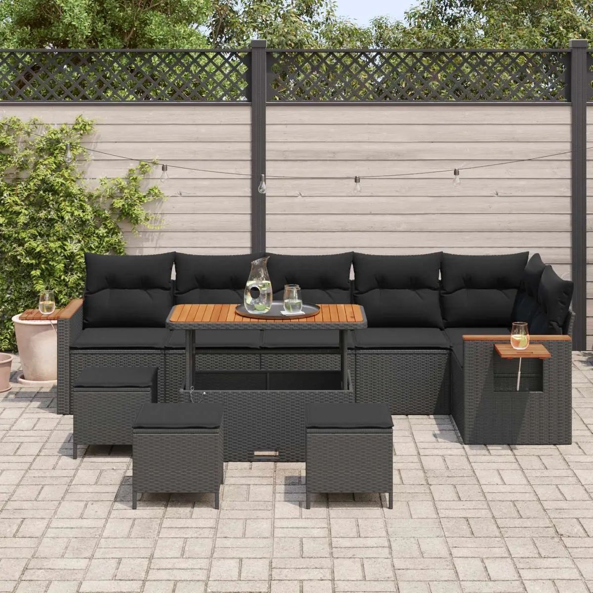 Modular Garden Sofa Set 12 Piece Rattan Sectional Seating Outdoor Black