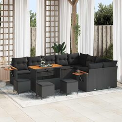 Modular Garden Sofa Set 14 Pieces Black Poly Rattan Outdoor Furniture with