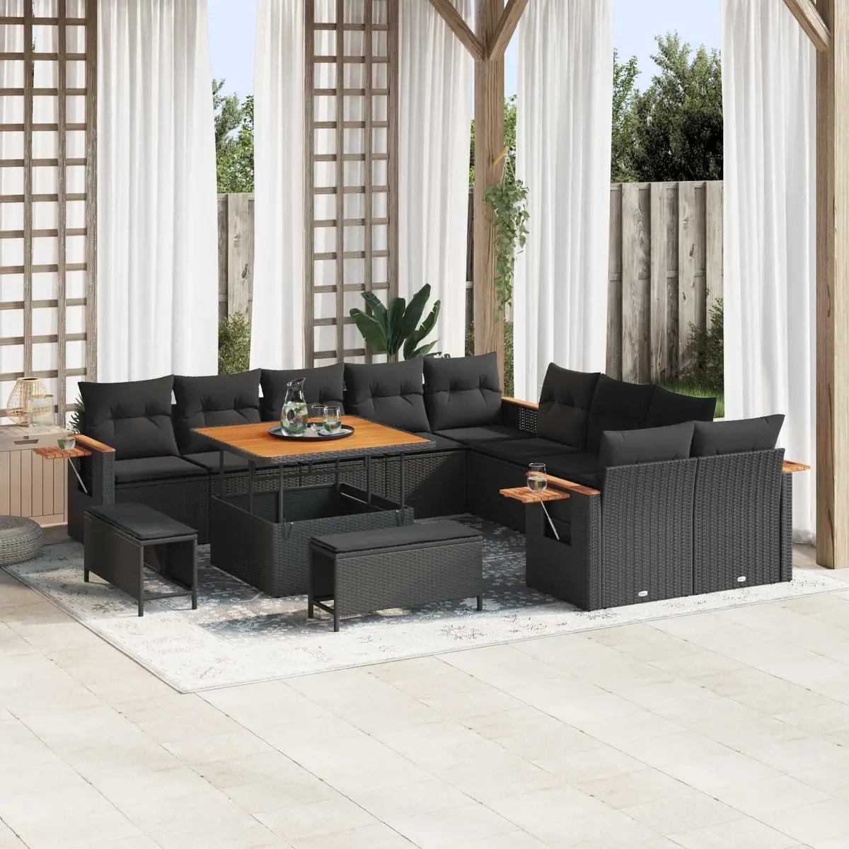 Modular Garden Sofa Set with Cushions 17 Pieces Black Poly Rattan