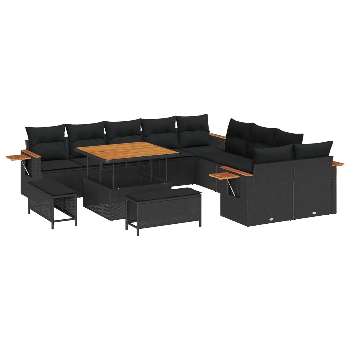 Modular Garden Sofa Set with Cushions 17 Pieces Black Poly Rattan