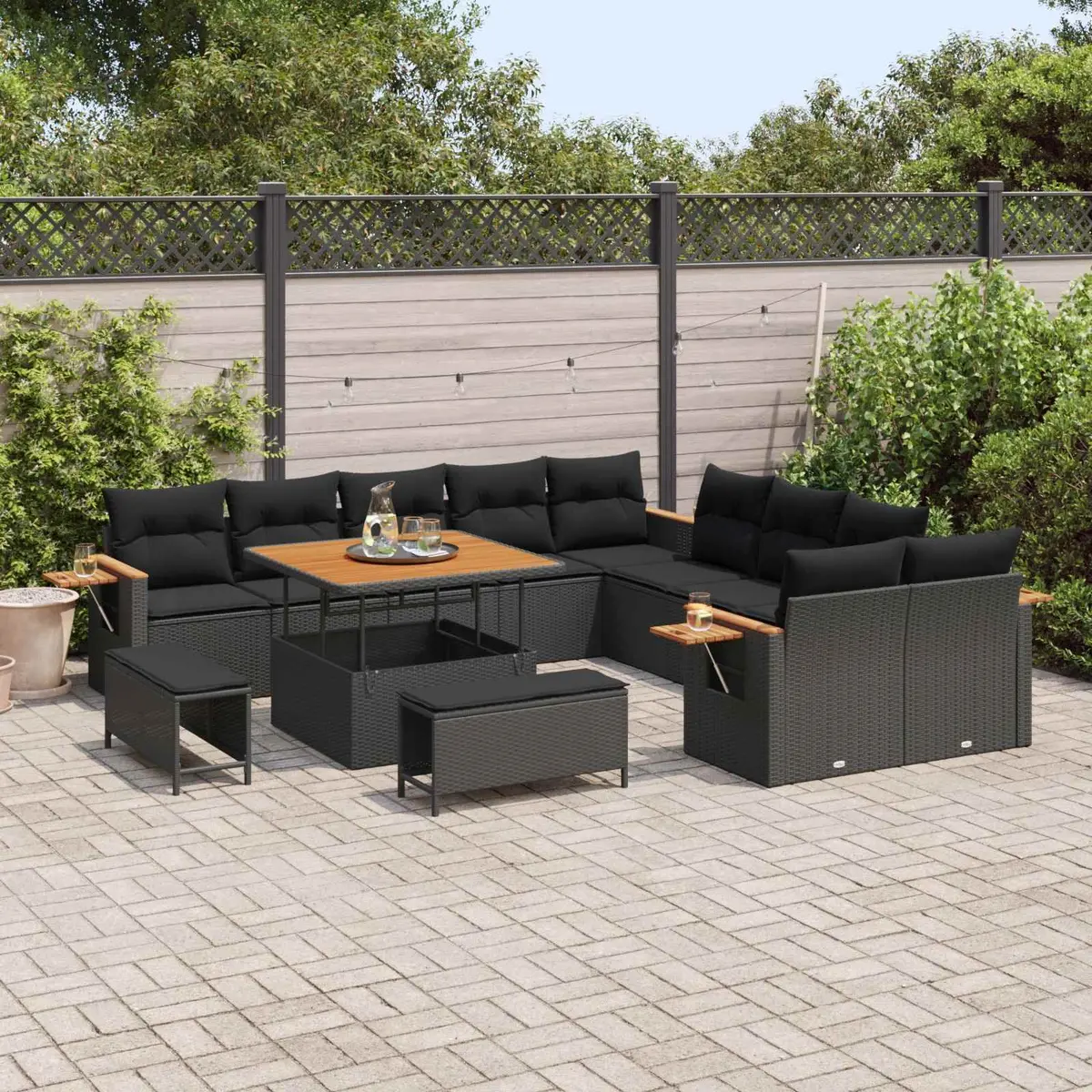 Modular Garden Sofa Set with Cushions 17 Pieces Black Poly Rattan