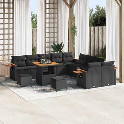 Outdoor Garden Sofa Set 17pcs Modular Sectional Black Poly Rattan Patio