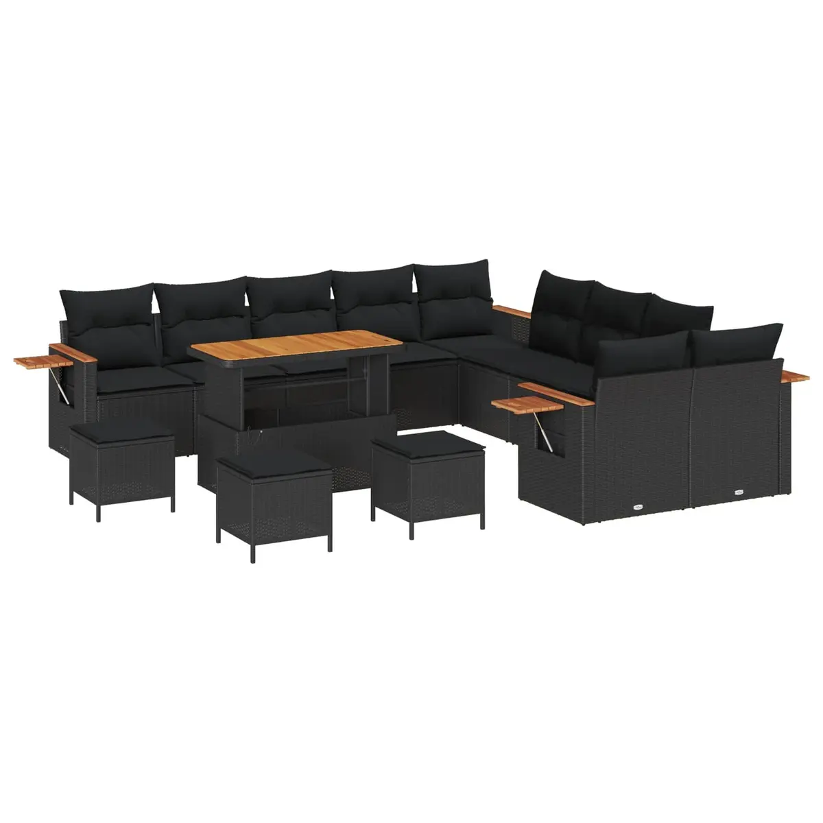 Modular Garden Sofa Set Black Poly Rattan Outdoor Seating with Weather Resistant Cushions