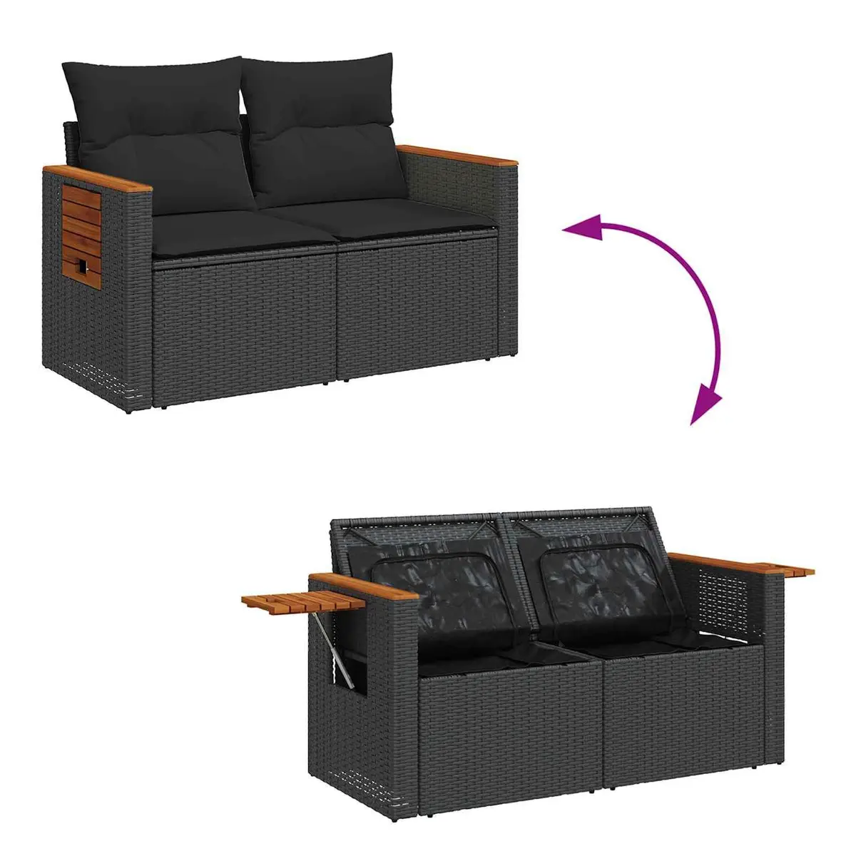 Modular Garden Sofa Set Black Poly Rattan Outdoor Seating with Weather Resistant Cushions