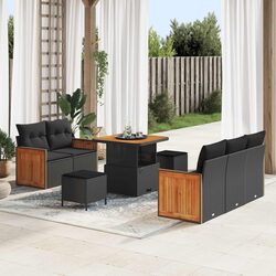 Outdoor Garden Sofa Set 10-Piece Modular Lounge with Cushions Black Poly Rattan
