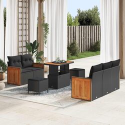 Outdoor Garden Sofa Set 10 Pieces Modular Black Poly Rattan with Cushions