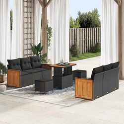 Outdoor Garden Sofa Set 11 Pieces Modular Rattan Seating with Cushions Black