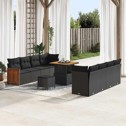 Modular Garden Sofa Set 12-Piece Outdoor Seating Black with Cushions