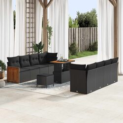 Modular Garden Sofa Set 12 Pieces Black Poly Rattan Outdoor Seating Cushions