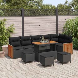 Modular Garden Sofa Set 12pcs Black Poly Rattan Outdoor Seating with Cushions