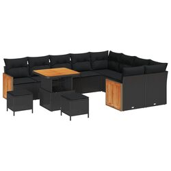 Modular Garden Sofa Set 13 pcs Black Poly Rattan Outdoor Seating with Cushions