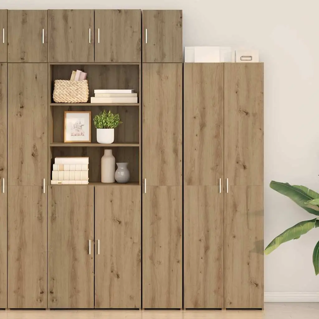 2-Piece Storage Cabinet Adjustable Shelves Hinged Doors Brown Engineered Wood