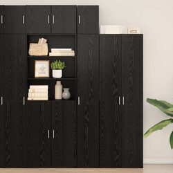 Storage Cabinet 2-Piece Sideboard with Shelves Black Oak Living Room Furniture