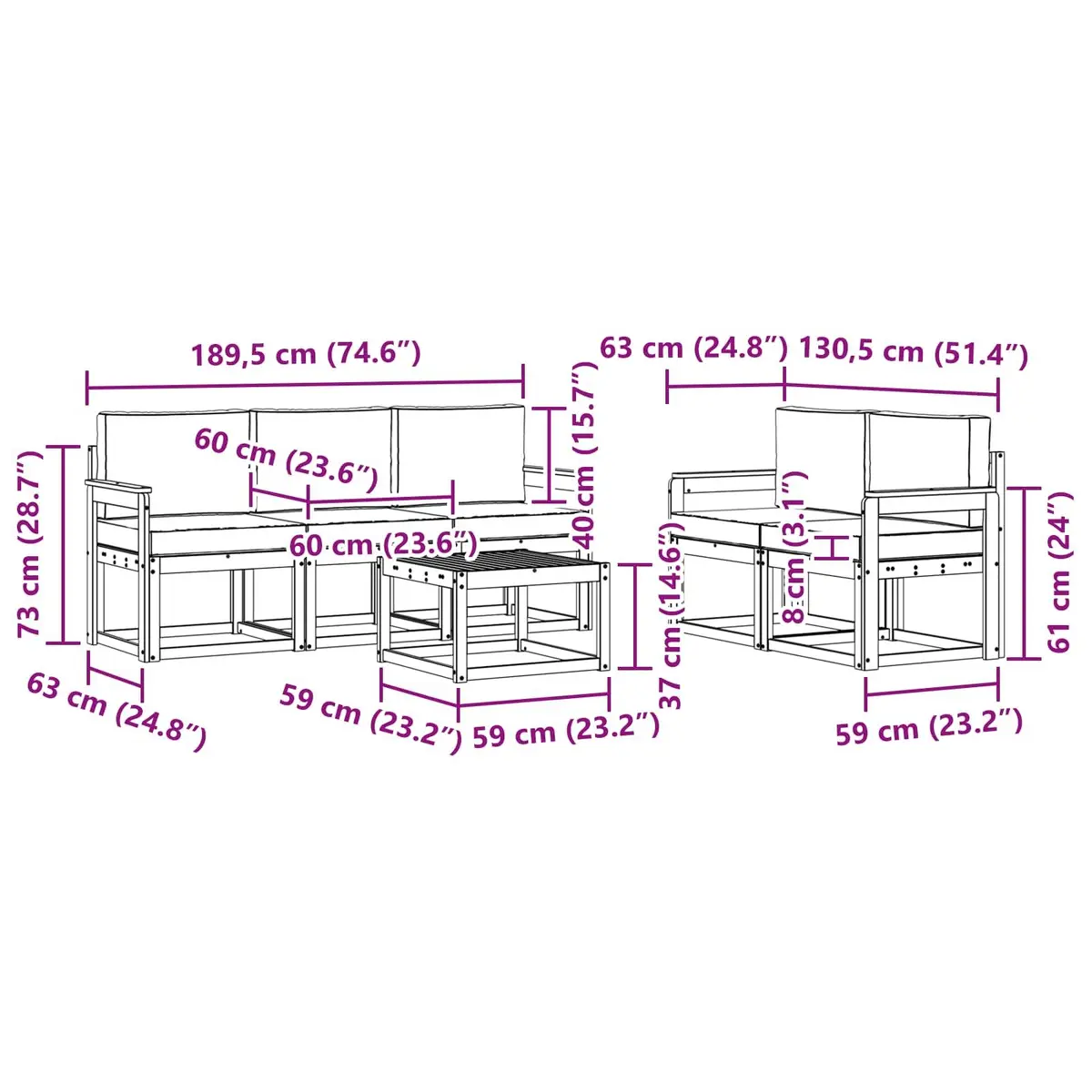 Outdoor Sofa Set 6 Piece Garden Furniture Modular Lounge with Cushions Brown