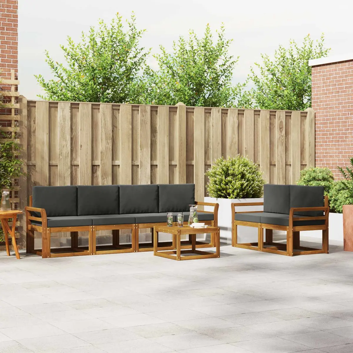 Outdoor Sectional Sofa Set 7 Pieces Garden Patio Furniture with Cushions Brown