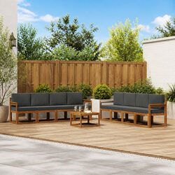 Outdoor Sectional Sofa Set 9 Piece Garden Furniture with Cushions Brown
