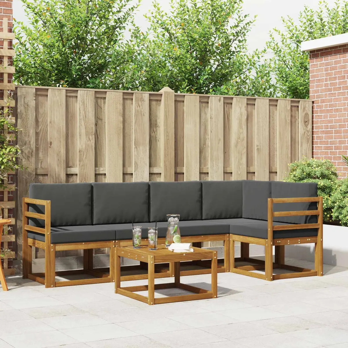 Outdoor Sofa Set 6 Pieces Garden Furniture Modular Acacia Wood with Cushions
