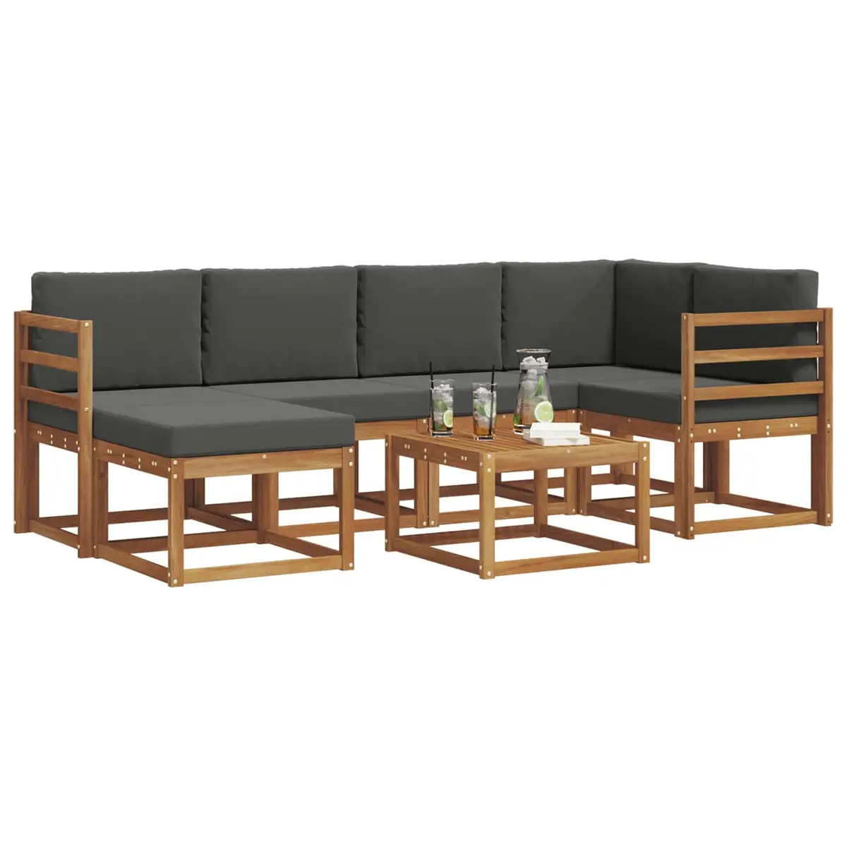 Outdoor Sofa Set Modular Lounge 7 Piece Brown Acacia Wood with Cushions