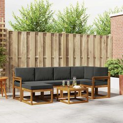 Outdoor Sofa Set 7 Piece Modular Garden Furniture with Cushions Brown Acacia
