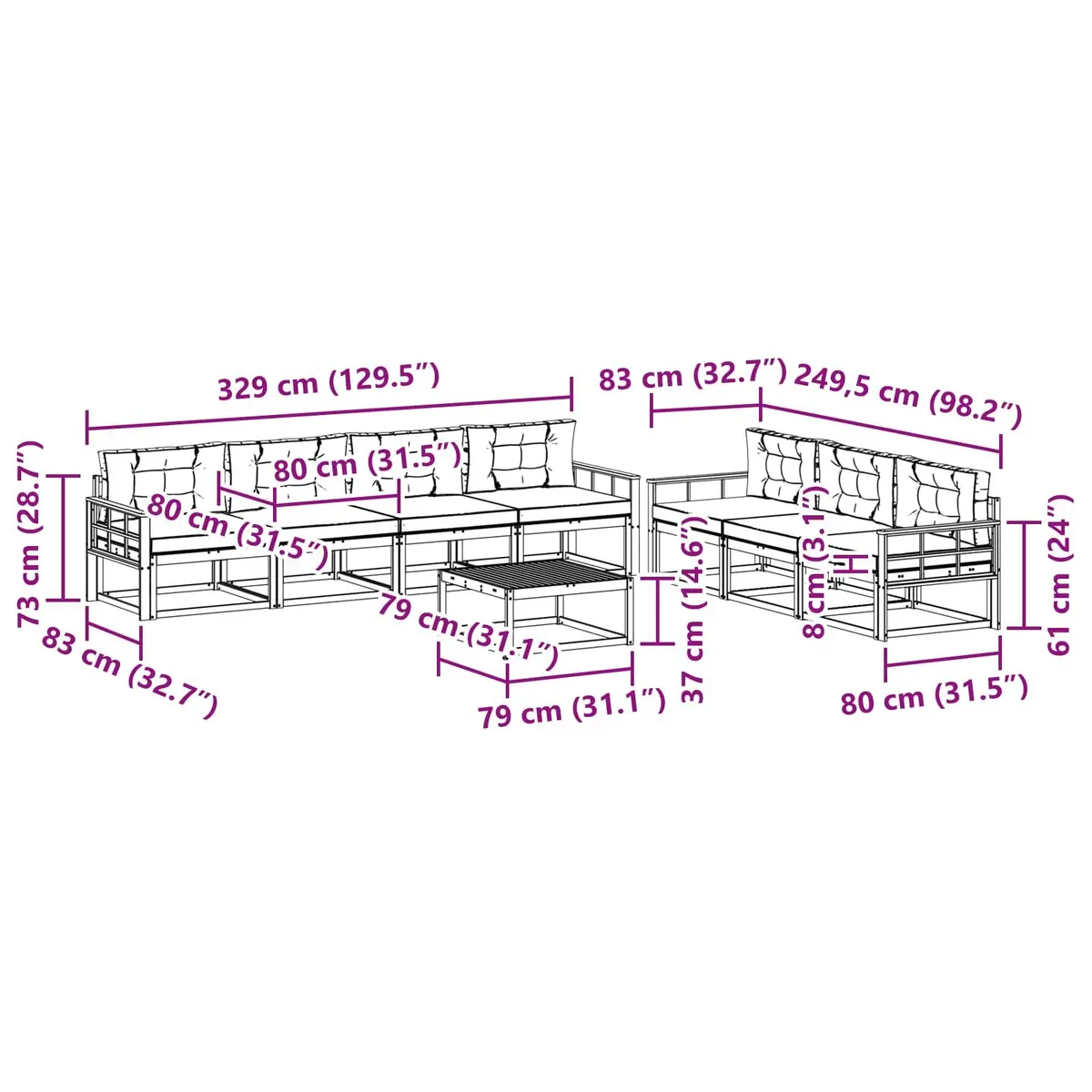 Outdoor Sectional Sofa Set Modular 8 Pieces Solid Acacia Wood Natural Colour