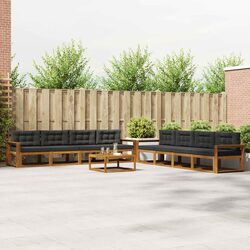 Outdoor Sectional Sofa Set 9 Pieces Garden Patio Furniture Brown Cushions Lounge