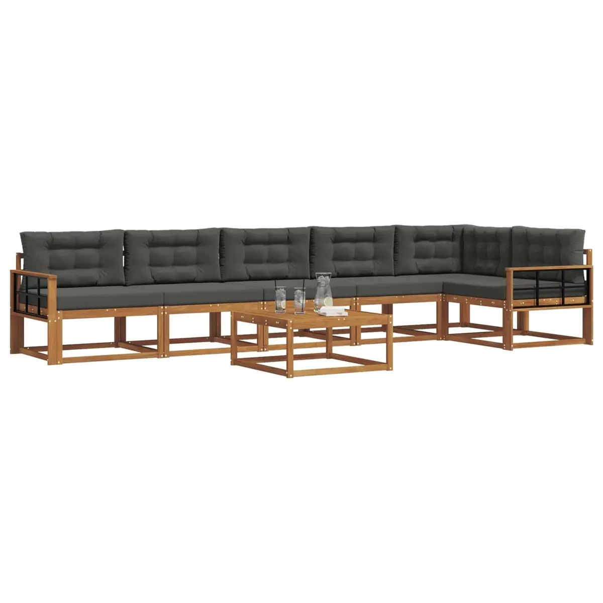 Outdoor Sectional Sofa Set 7 Piece Modular Garden Patio Furniture with Cushions Brown Solid Acacia Wood