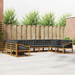 Outdoor Sectional Sofa Set 9 Pieces Garden Patio Furniture with Cushions Brown