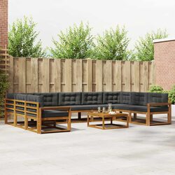 Outdoor Sectional Sofa Set 10 Piece Garden Patio Furniture Brown Natural Wood