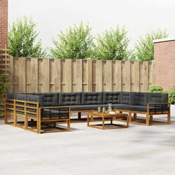 Outdoor Sectional Sofa Set 10 Pieces Garden Patio Furniture Brown Acacia Wood