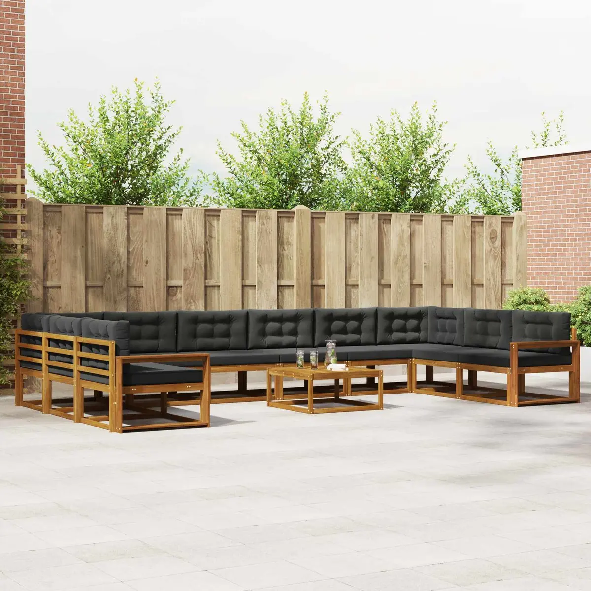 Outdoor Sectional Sofa Set Cushioned 11 Piece Brown Solid Acacia Wood