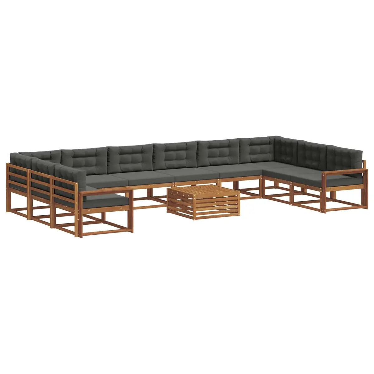 Outdoor Sectional Sofa Set Cushioned 11 Piece Brown Solid Acacia Wood