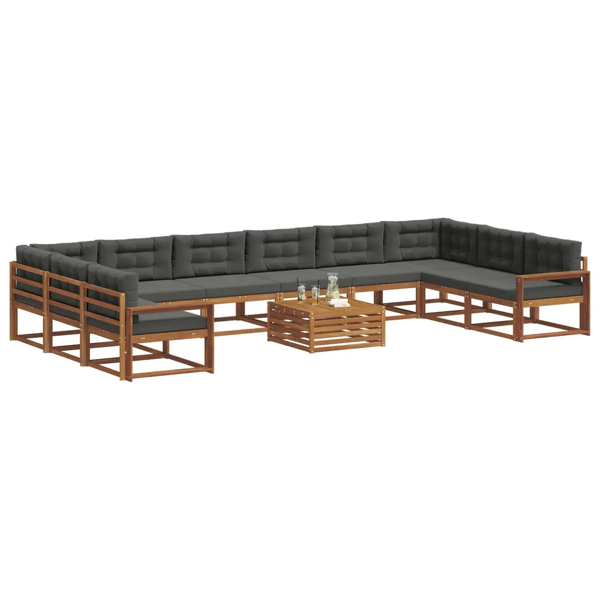 Outdoor Sectional Sofa Set Cushioned 11 Piece Brown Solid Acacia Wood