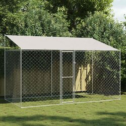 Dog Cage with Roof Outdoor Pet Kennel Run Large Breed Silver 400 x 200 x 256 cm