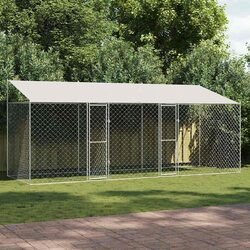 Dog Cage with Roof Outdoor Pet Kennel Run Enclosure Large Breed Silver