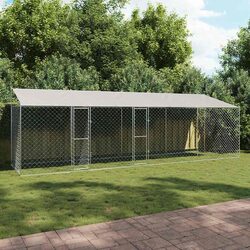Dog Cage with Roof Silver 800 x 200 x 256 cm Outdoor Enclosure Lockable Door