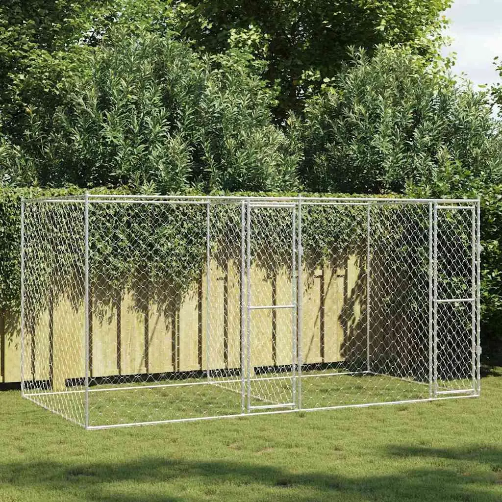 Dog Cage 400x200x200cm Silver Galvanised Steel Outdoor Large Breed Run Pen