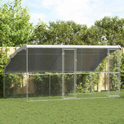 Dog Kennel 2 pcs Silver 4 x 2 x 2 m Galvanised Steel Outdoor Pet Run Enclosure