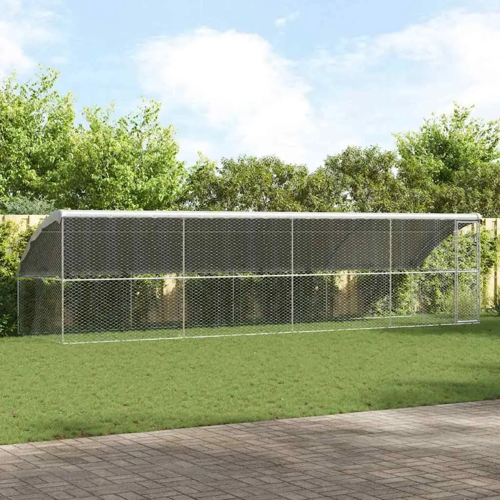 Dog Kennel 4 pcs Silver 8 x 2 x 2 m Outdoor Pet Run Enclosure Galvanised Steel
