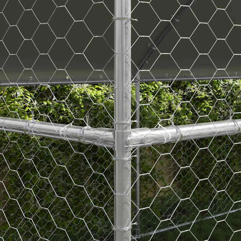 Dog Kennel 4 Piece Galvanised Steel Outdoor Pet Run Enclosure 8 x 2 x 2 m Silver