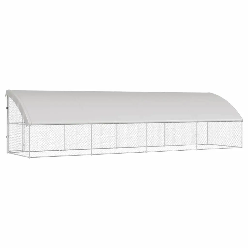 Dog Kennel 4 Piece Galvanised Steel Outdoor Pet Run Enclosure 8 x 2 x 2 m Silver
