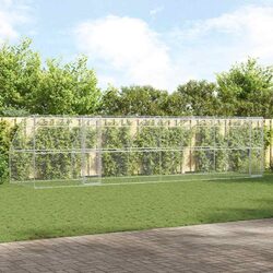 Dog Kennel 4 Panels Silver Outdoor Pet Enclosure Lockable Door Mesh Roof Garden