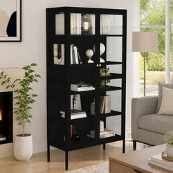 Display Cabinet Black Storage Furniture 90x40x180 cm Steel Tempered Glass